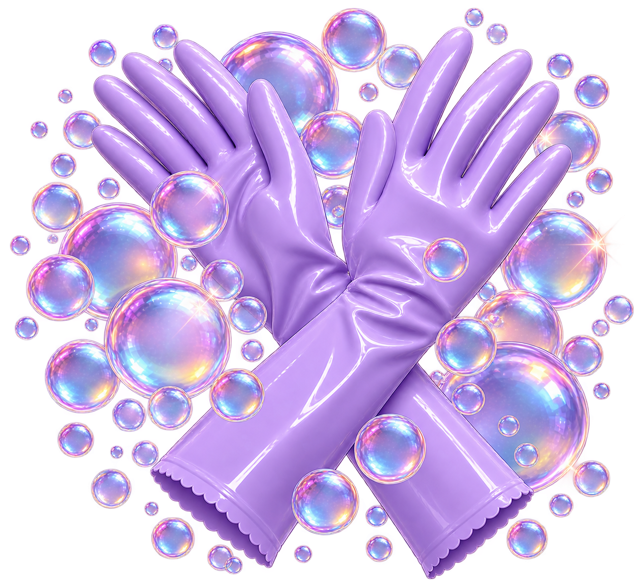 Sierra Cleaning Spot purple gloves with bubbles graphic